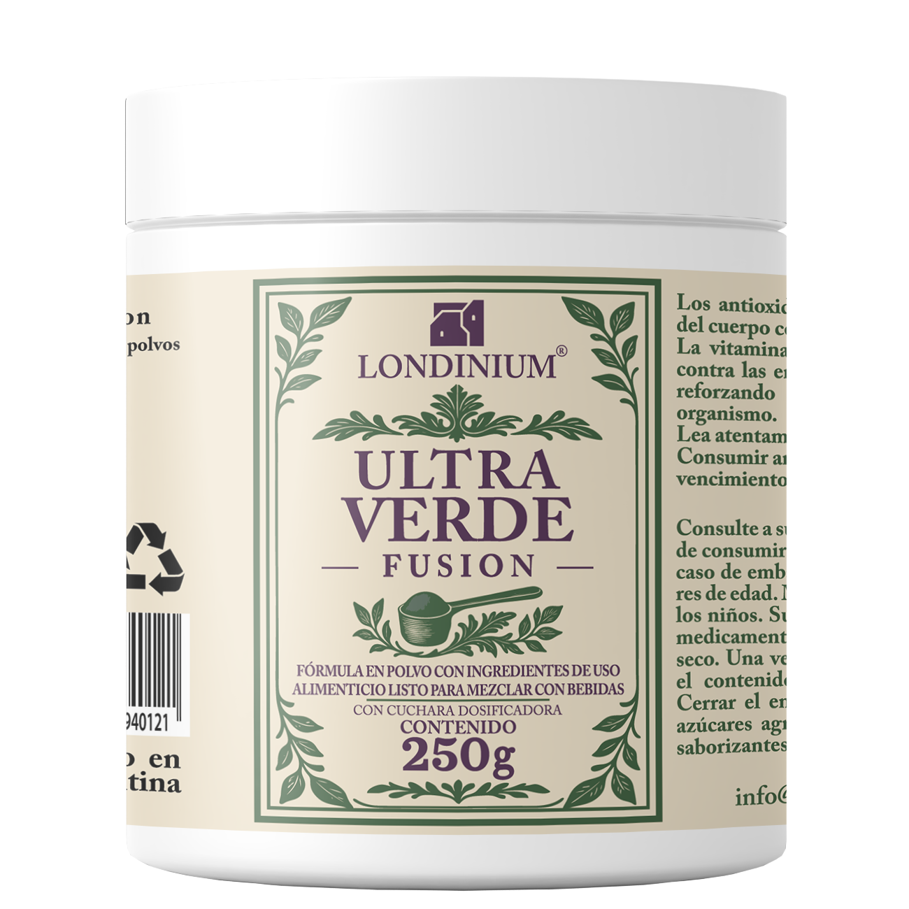 Foto de un frasco de producto Londinium Ultra Verde